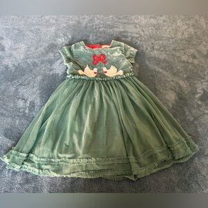Mini BODEN Green Tulle White Dove Birds Dress Holiday Velvet  Girls Size 7 - 8